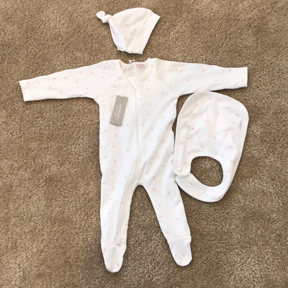 Organic Purebaby PJs, hat & bib set